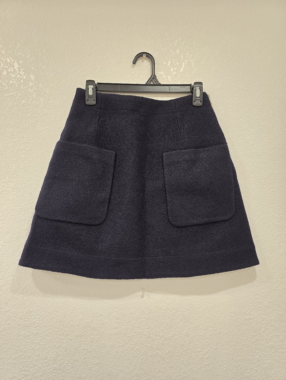 COS navy blue A-line wool mini skirt large front patch pockets 6 - Picture 4 of 9